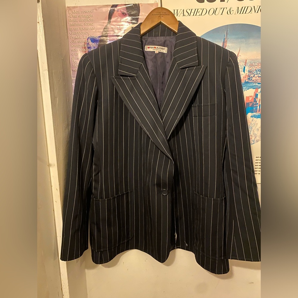 Saint Laurent Vintage Black and White Pinstripe Blazer